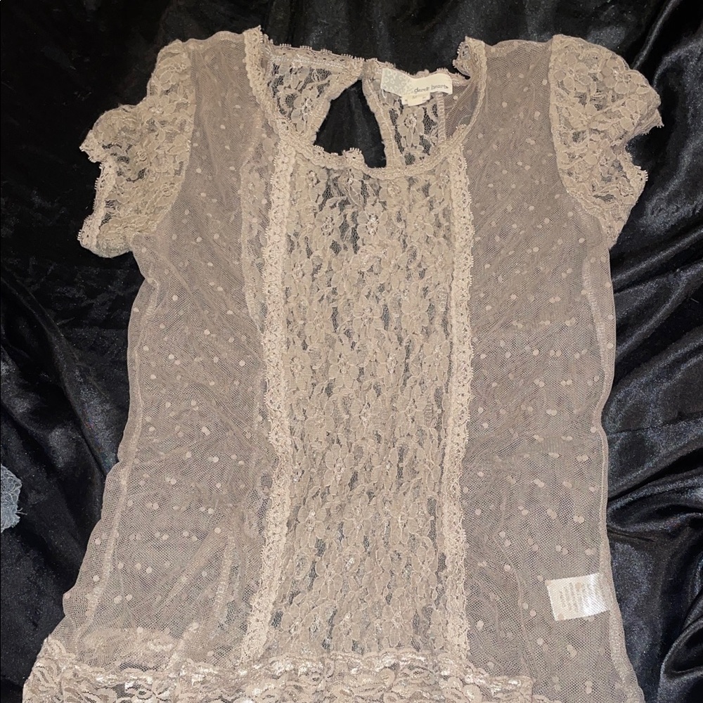 Derek Heart Lace Sheer Top in Taupe